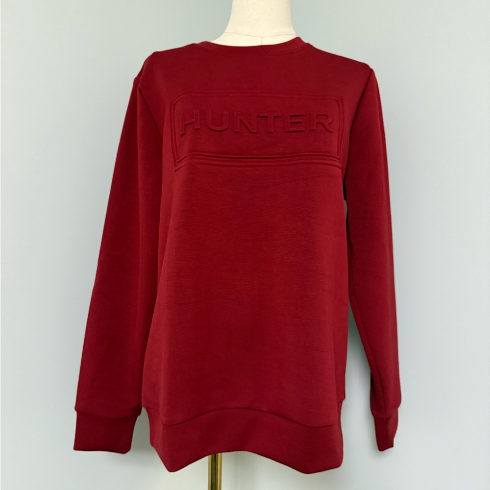 Hunter Red Embossed Logo Sweatshirt | Size S/P | Crewneck Pullover | Athleisure